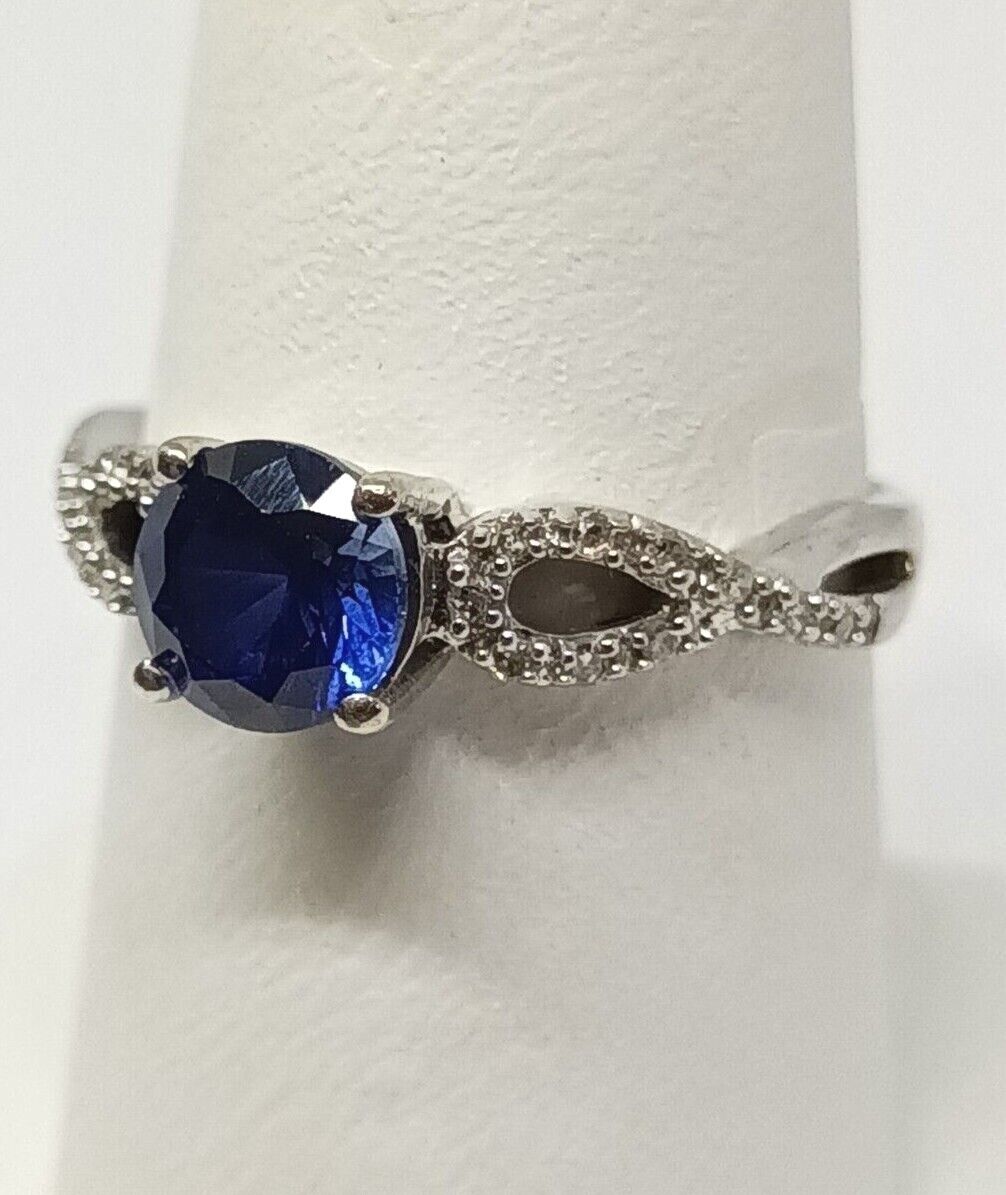 1.09ct tw Sapphire & Diamond Accent Ring 10k White Gold Size 6