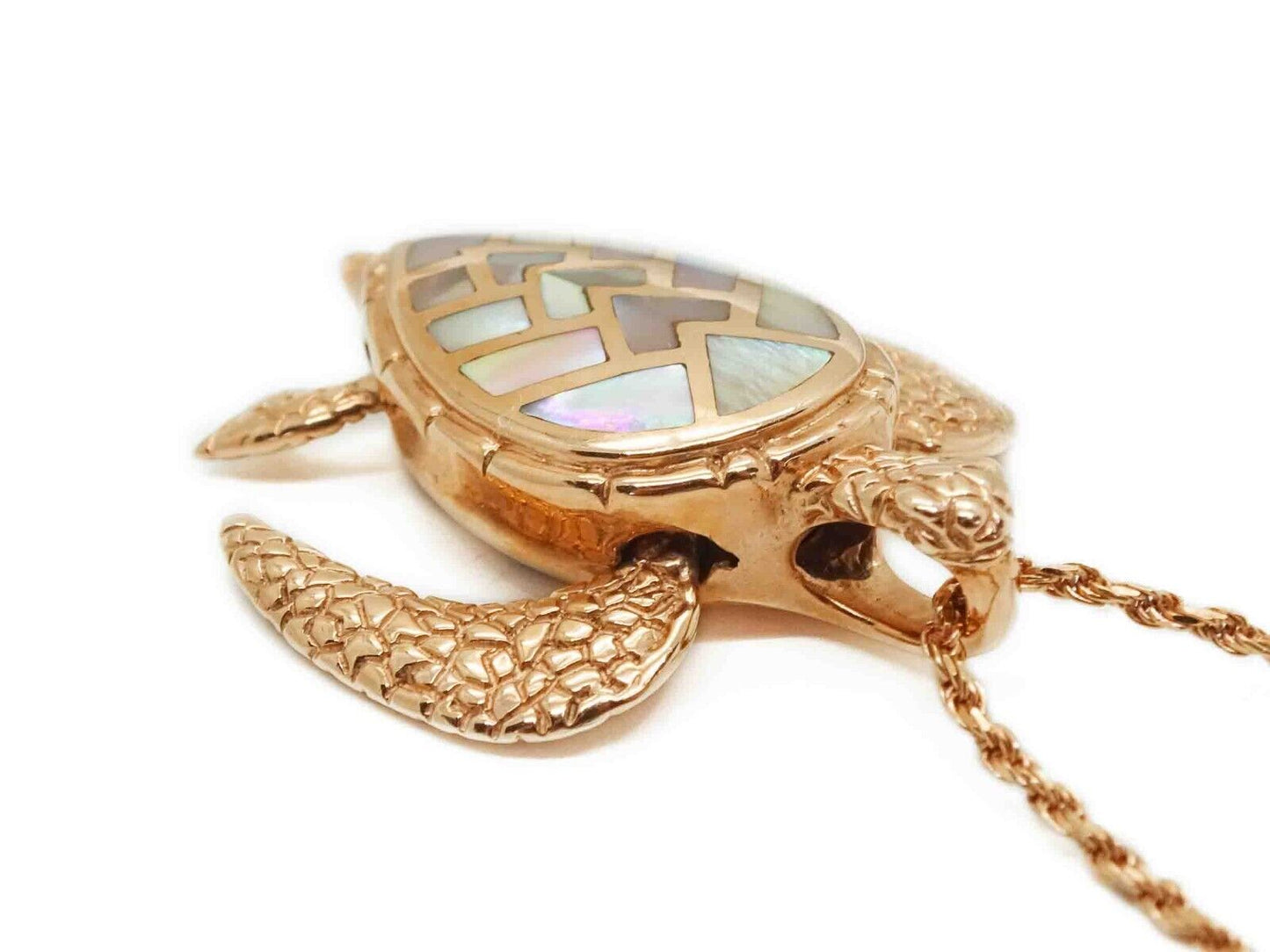 Wildlife Wonders 14k Rose Gold Abalone Mother of Pearl Turtle Pendant Necklace