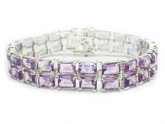 Em-Cut Natural Amethyst Double Row 12mm Tennis Bracelet Sterling Silver 7.25"