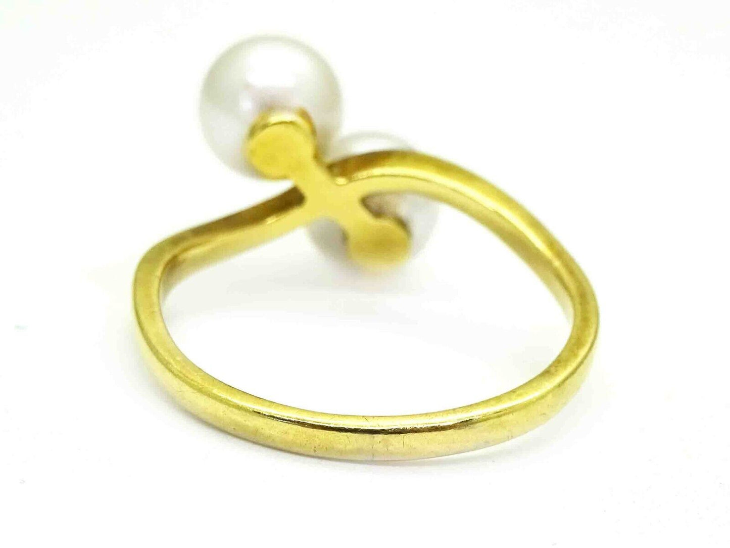 Mikimoto 7mm Wide Double Pearl Bypass Style Band Ring 14k Gold Size 7.5