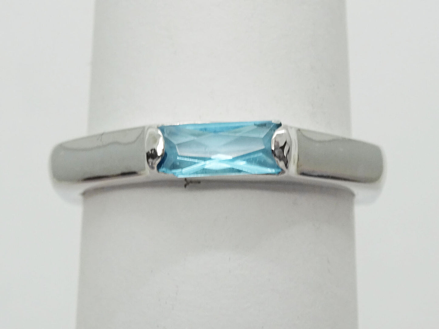 Faux Blue Topaz Rhodium-Plated Octagon Band Ring Size 7