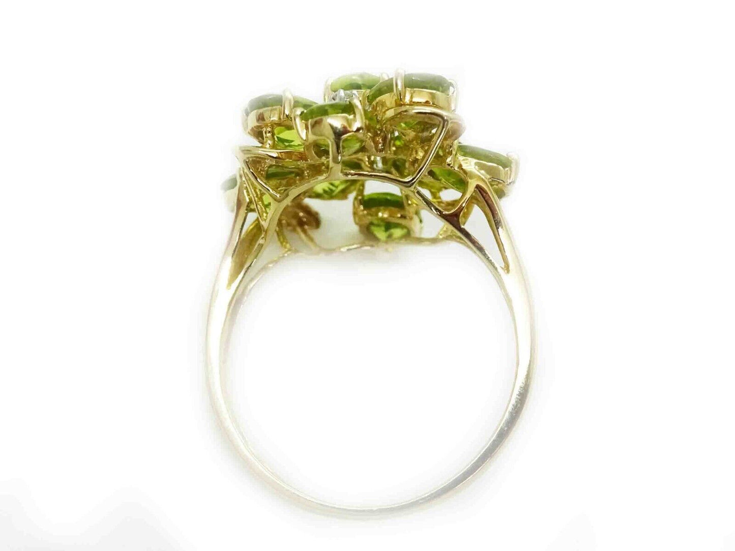 Natural Peridot & Earth Mined Diamond Cluster Ring 14k Gold Size 11