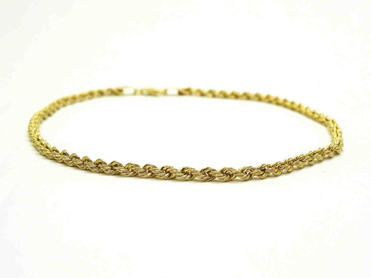 2.2mm Wide Hollow Rope Chain Bracelet 10k Gold 8" Long