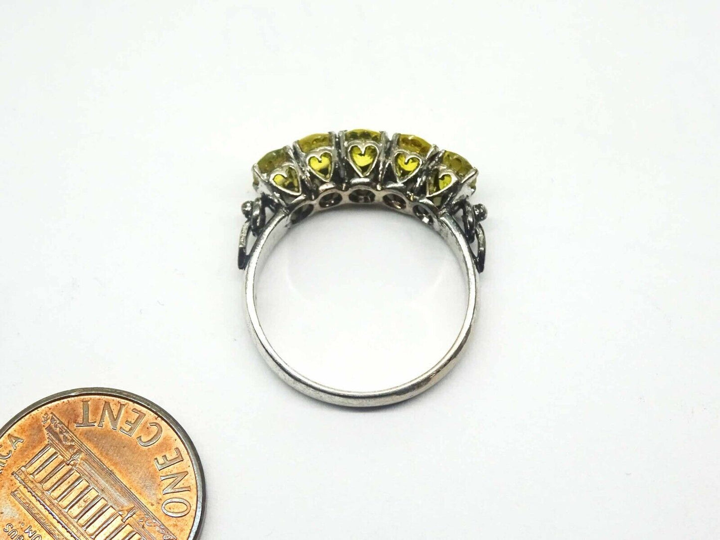 Ladies Natural Yellow Sapphire Openwork Filigree Ring 18k White Gold Size 7.5