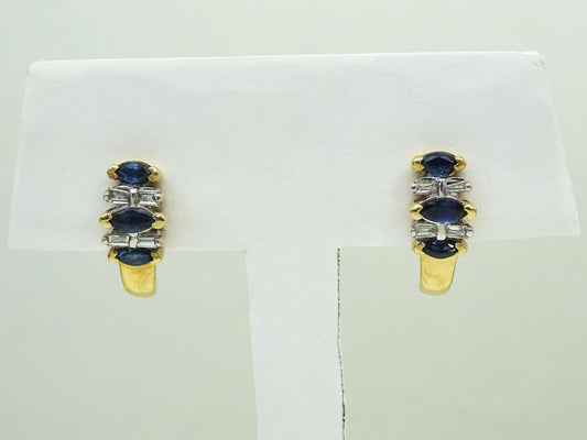 Marquise Sapphire & Baguette CZ "J" Drop Earrings 14k Gold