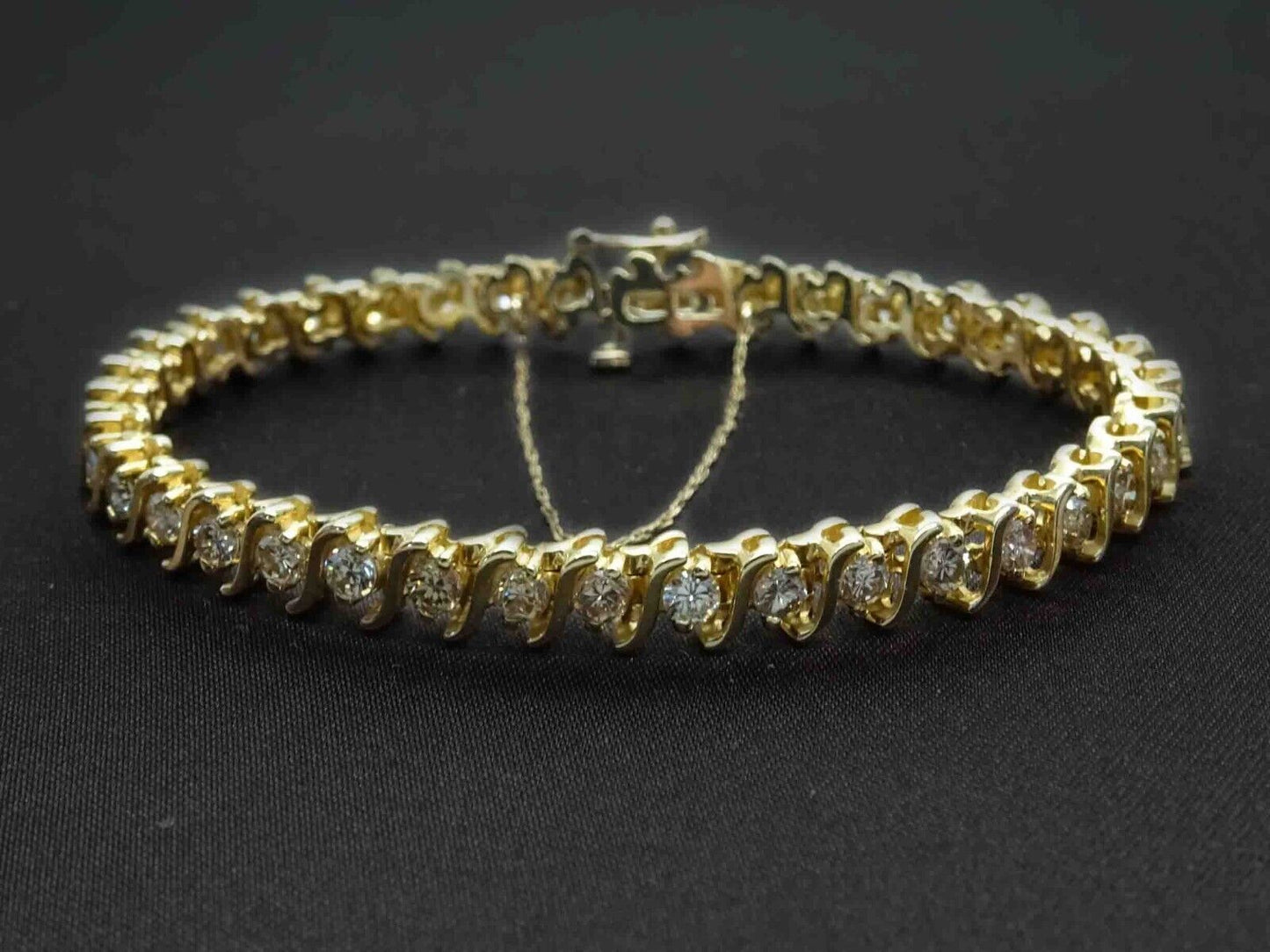 4.26ct tw Natural Diamond 6mm S-Link Tennis Bracelet 14k Gold