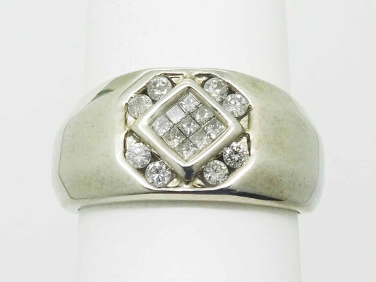 0.58ct tw Princess & Round Diamond Ring 14k White Gold Size 7.25 w/COA