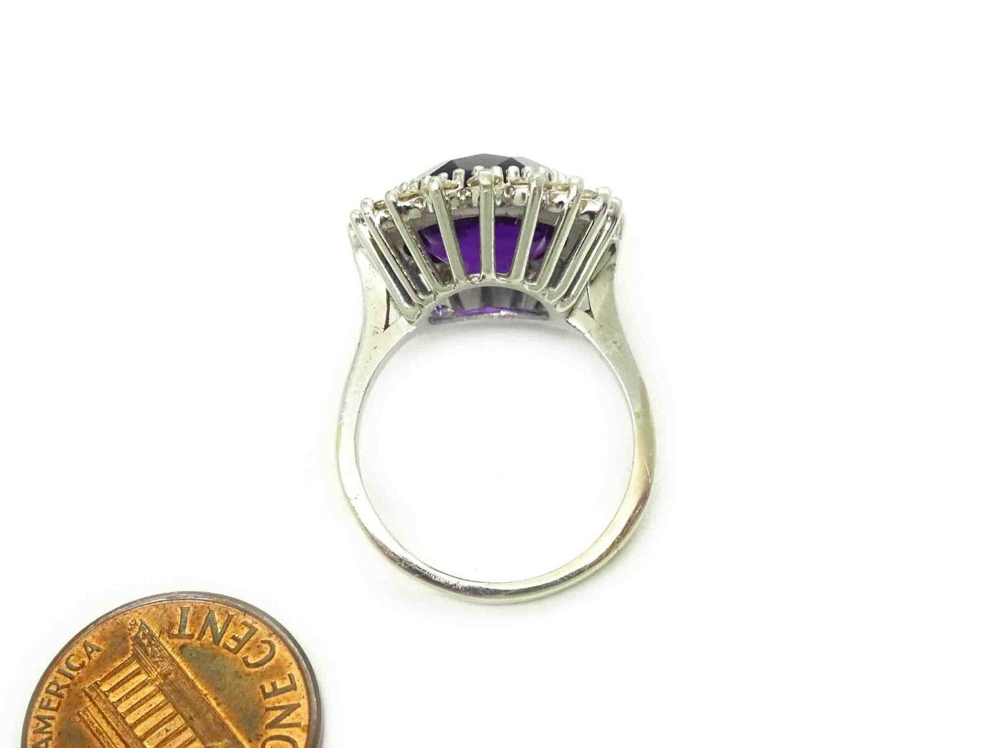 7.16ct tw Natural Amethyst & Diamond Halo Filigree Ring 14k White Gold Size 7