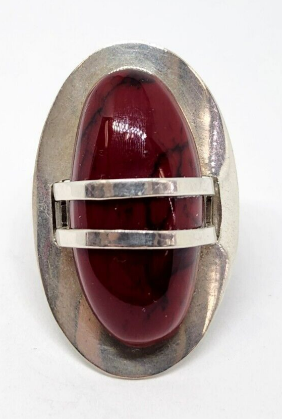 Sterling Silver Deep Red Jasper Ring, Size 6, Mexico