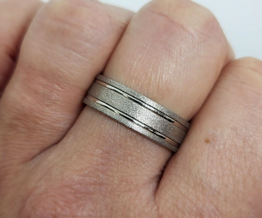 TIVOL Stone Finish Men's 10k White Gold Wedding Band Ring 7mm Wide Size 10.5
