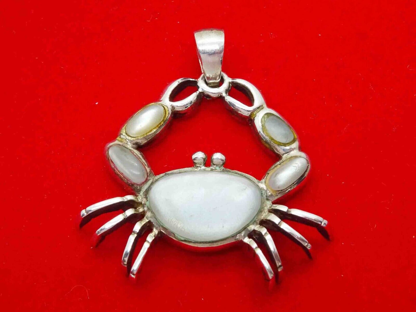 Mother of Pearl Inlay Crab Pendant Sterling Silver Cancer Zodiac Beach