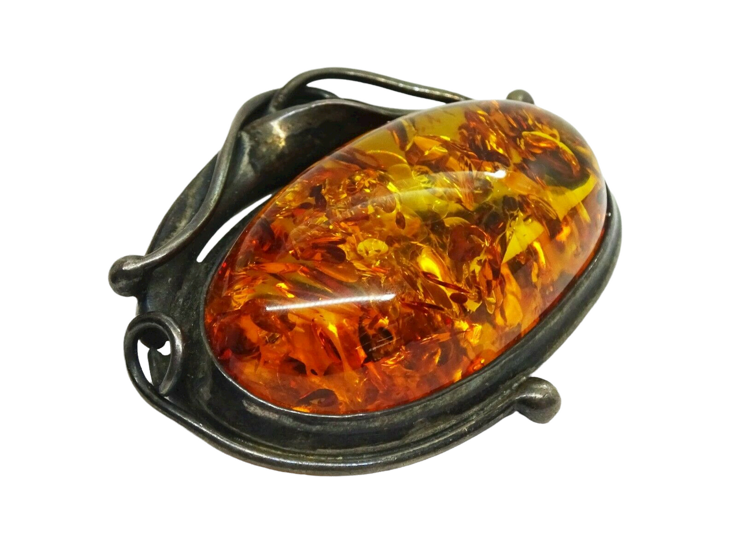 Estate Baltic Amber Pin Brooch Sterling Silver Polish Hallmark